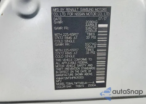 2017 Nissan Rogue Sv from USA, damaged, VIN KNMAT2MT1HP605353